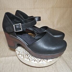 Born of Concept Platform Heel Mary Jane Clogs Women 10 Black Leather Chunky Shoe